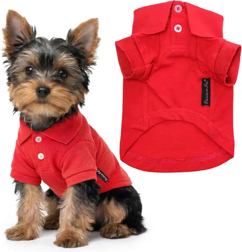 Miniatura 54 de Parisian Pet Polo para perro – Camisa de algodón transpirable en amarillo sólido – Ropa de verano tipo pullover con cuello abotonado para perros