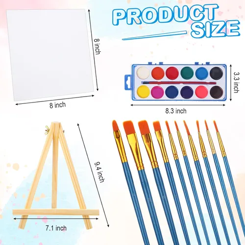 Miniatura 2 de Crtiin Juego de 10 tableros de lienzo con caballete para pintar, incluye 10 caballetes de madera, 10 lienzos, 10 piezas de pintura de acuarela y 100