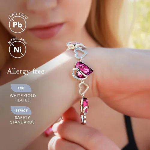 Miniatura 3 de Leafael - Pulsera de amor infinito con eslabones corazón de cristal y piedra natal regalos para mujer tono plateado 7 pulgadas con extensor de 2
