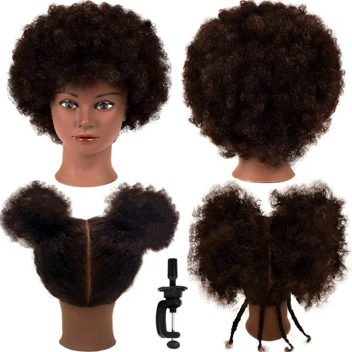 Miniatura 10 de Cabeza de maniquí con cabello humano 100% real, maniquí de cosmetología, cabeza de muñeca, peluquero, práctica de peinado, cabeza de entrenamiento