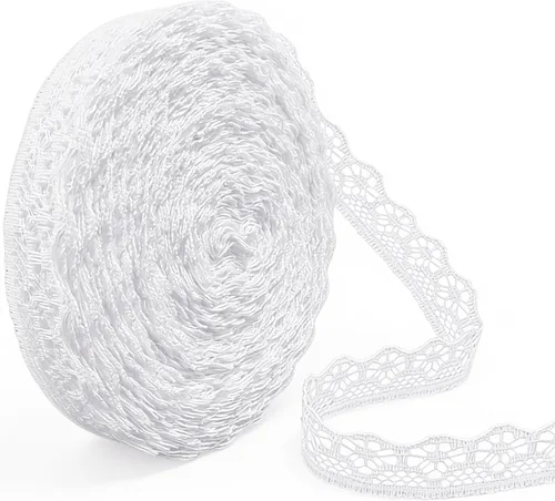 Cinta de encaje blanca de 30 yardas, cinta de encaje, 0.5 pulgadas de ancho, ribete de encaje vintage para manualidades de costura, decoración de