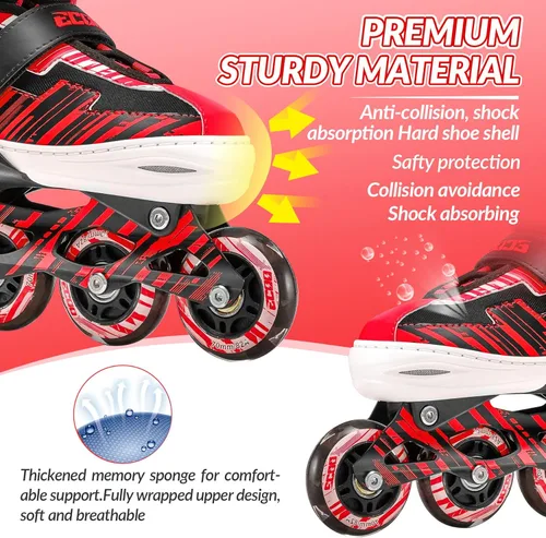Miniatura 5 de Patines en línea ajustables para niños y niñas de 5-8 y 8-12 años con ruedas iluminadas, patines para niños de 4-12 años, patines para adolescentes