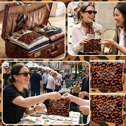 Miniatura 3 de Abbylike Bolsas de maquillaje de leopardo a granel bolsas de cosméticos de plástico para mujer, bolsas de maquillaje de guepardo con cremallera