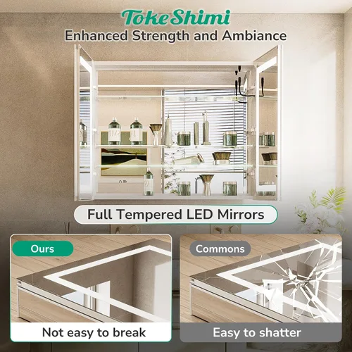 Miniatura 5 de TokeShimi 16x24 Gabinete de Montaje en Superficie o Empotrado para Medicamentos con Luces de 3 Colores Atenuables, Gabinete de Espejo LED