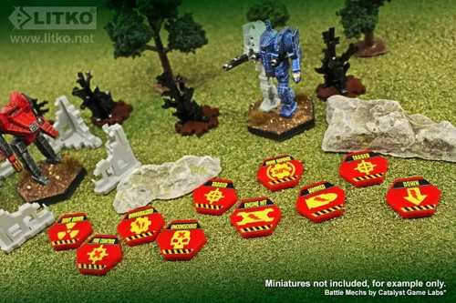 Miniatura 2 de LITKO Juego de fichas de efectos de daño Mecha Compatible con BattleTech Fichas hexagonales rojas (efectos de daño)