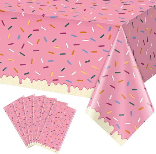 Miniatura 8 de 3 Piezas Mantel de Donas con Chispitas, Mantel de Mesa de Helado Rosa, Cubiertas de Mesa Rectangulares de Plástico Desechable para Niña Bebé Dulce