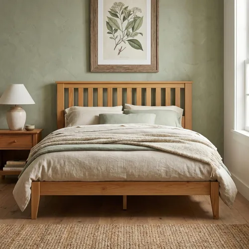 Miniatura 17 de ComfIQ Cama de plataforma de madera maciza con listones de madera, marco duradero, no requiere somier, amplio almacenamiento debajo de la cama, Pino