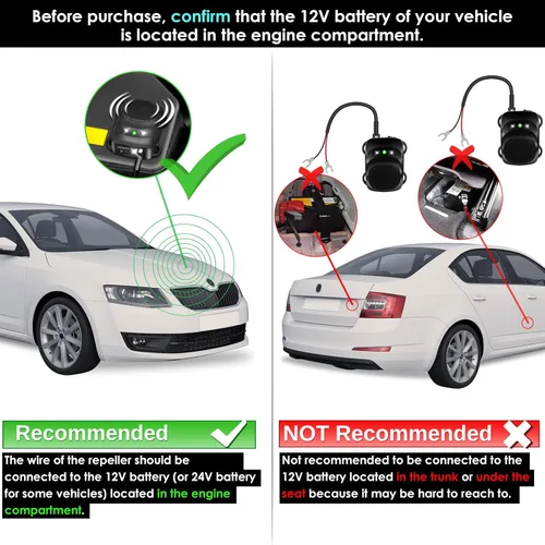 Miniatura 7 de Loraffe Repelente de roedores bajo el capó para motores de automóvil, disuasorio ultrasónico de ratón de 12 V 24 V con luces estroboscópicas LED