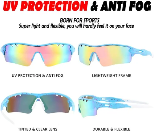 Miniatura 4 de ITSCOOL Gafas de sol deportivas polarizadas con 5 lentes intercambiables para hombres y mujeres, softbol, béisbol, pickleball ciclismo