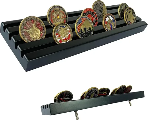 Miniatura 13 de ASmileIndeep Expositor de monedas de desafío militar pequeño de madera maciza, soporte para monedas con capacidad para 10-12 monedas, soporte