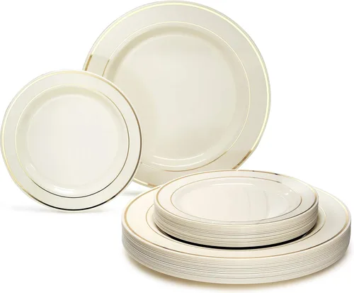 Miniatura 13 de OCCASIONS 50-150-200 Piezas plateadas (25 personas) 26 cm, 19 cm + cubiertos. A1. Blanco y plateado