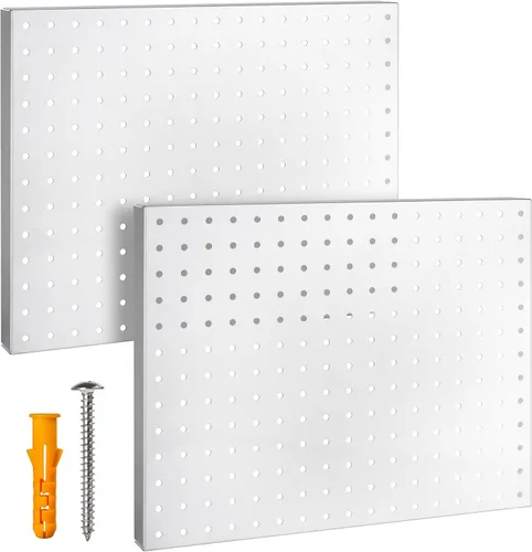 G.CORE Organizador de tablero de clavijas de metal resistente, juego de paneles de tablero de clavijas de acero para almacenamiento de pared, Blanco