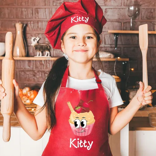 Miniatura 7 de Juego de delantal personalizado y sombrero de chef con nombre personalizado para niños y sombrero de chef ajustable para cocinar, hornear, cocina