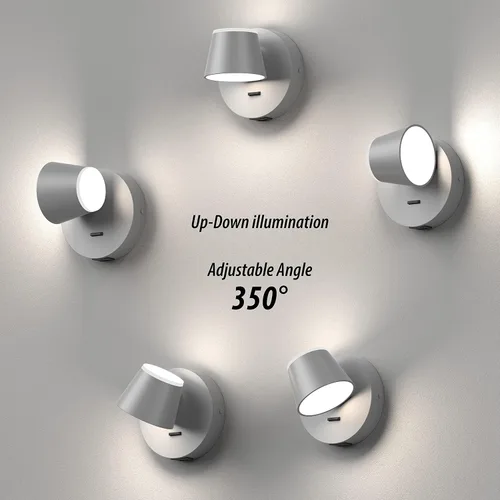 Miniatura 4 de URSOLA Juego de dos lámparas de pared, apliques de pared LED con interruptor de encendido/apagado, puerto de carga USB, 110 voltios, lámpara de Gris