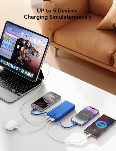 Miniatura 4 de Banco de energía aonidi de 12000mAh ultraportátil con cables incorporados y enchufe de pared AC, paquete de batería de carga rápida USB-C PD20W