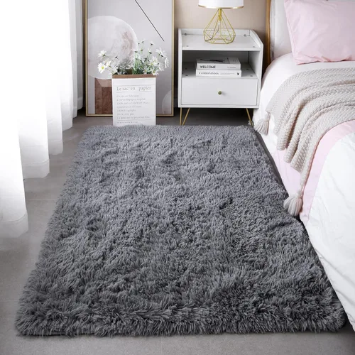 Miniatura 35 de KCHOWUA Alfombras Esponjosas y Peludas de Unicornio para Dormitorio de Niñas, 3x5 pies Lavable Antideslizante Alfombra de Área Shag Peluda para Sala