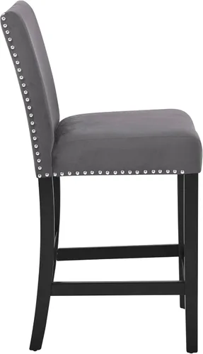 Miniatura 5 de New Classic Furniture Celeste - Juego de 2 sillas de comedor tapizadas en terciopelo gris, altura de mostrador, silla de pub, para encimera