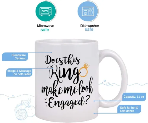 Miniatura 3 de Maustic Divertida taza de café con texto en inglés «Does This Ring Make Me Look Engaged», taza de café divertida para hombres y mujeres, cumpleaños