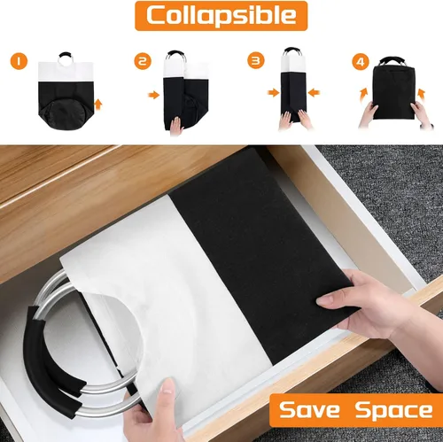 Miniatura 6 de BlissTotes - Canasta de lavandería de 75 litros, cesta de ropa independiente, cesta de ropa sucia plegable, tela impermeable con asas de aluminio
