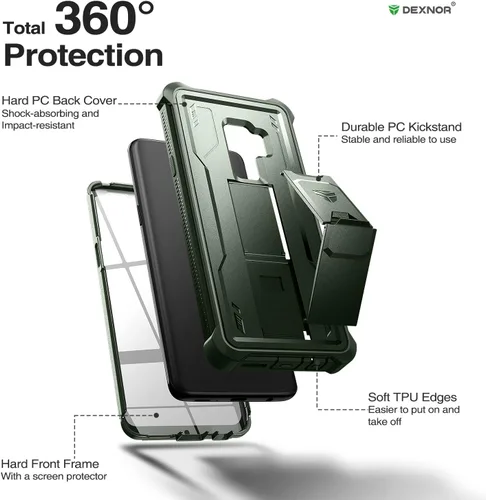 Miniatura 6 de Dexnor Funda para Samsung Galaxy S9+ Plus, [protector de pantalla y soporte integrados] Protección de grado militar resistente a prueba de golpes
