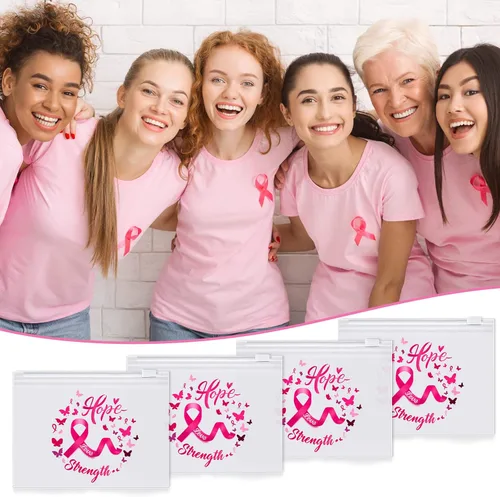 Miniatura 5 de 60 bolsas de maquillaje para concientización sobre el cáncer de mama, bolsas de cosméticos de cinta rosa, regalos para mujeres y niñas, bolsa