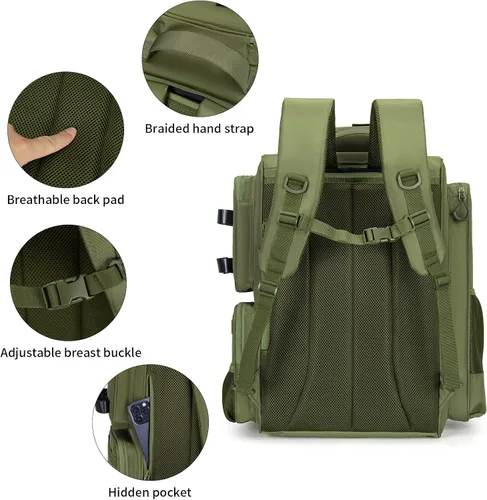 Miniatura 3 de WANOON Mochila de pesca, bolsa de aparejos, con cajas de aparejos. Bolsa de pesca grande, materiales fuertes