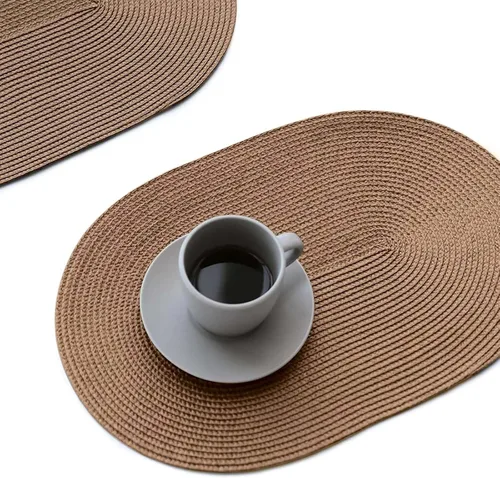 Miniatura 14 de FunWheat Juego de 4 manteles individuales ovalados trenzados para mesas de comedor, lavables, resistentes al calor, para uso en interiores y Beige