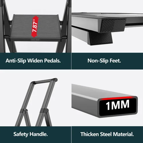 Miniatura 7 de WOA WOA Escalera de 4 escalones para techo de 10 pies de alto, escalera plegable ligera con peldaños anchos antideslizantes, taburete con barandilla
