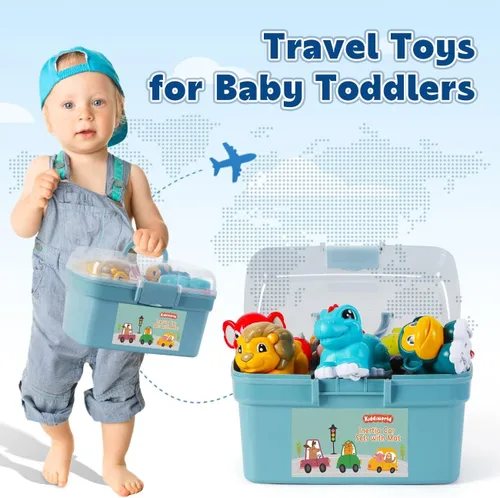 Miniatura 5 de Kiddiworld Juguetes de coche de animales para niños de 1 año: Mini camiones con tapete de juego/caja de almacenamiento para niños pequeños de 1 a 2