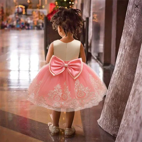 Miniatura 4 de CMMCHAAH - Vestidos de fiesta y concurso, con encaje y bordado, con lazo, tutú y diadema, para bebés y niñas, tallas 0-6T