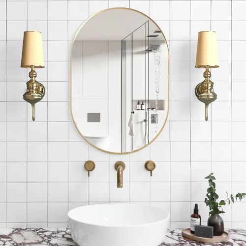 Miniatura 4 de Espejo ovalado de baño, espejo de tocador de pared con cápsula, espejos de píldora de 24 x 36 pulgadas montados en pared, espejo grande y moderno