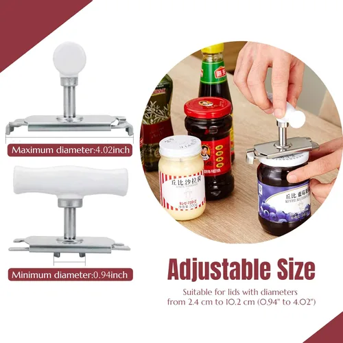 Miniatura 3 de Abrelatas ajustable, abridor de tarros de acero inoxidable para latas de botellas de 1 a 4 pulgadas, abridor manual de latas, removedor de tapa