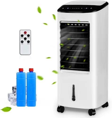 KOTEK Enfriador evaporativo con ventilador y humidificador, temporizador de 7.5 horas, 3 modos de viento y velocidades, pantalla LED, control
