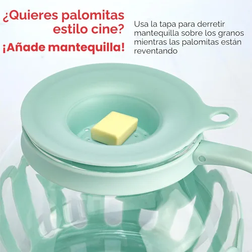 Miniatura 5 de Ecolution - Palomitero MicroPop patentado para microondas, con vidrio seguro para temperatura, tapa 3 en 1 mide granos y derrite mantequilla, hecho