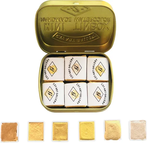 Juego de 6 pinturas de acuarela metálicas, color dorado brillante, calidad de artista, perfecto para adultos, estudiantes, aficionados (Earth Golden)