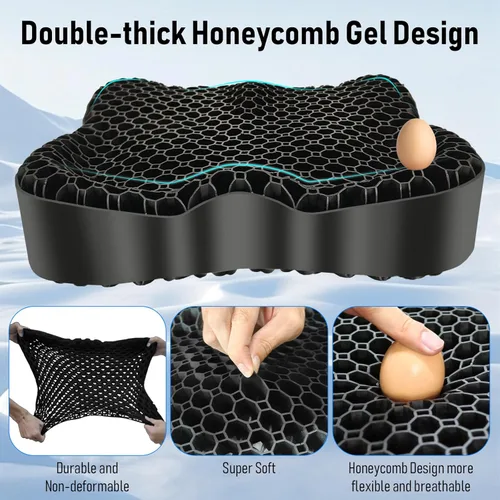 Miniatura 3 de Cojín de Asiento de Gel Refrescante, Diseño de Panal Grueso y Transpirable que Absorbe los Puntos de Presión, Cojín de Gel con Funda Antideslizante