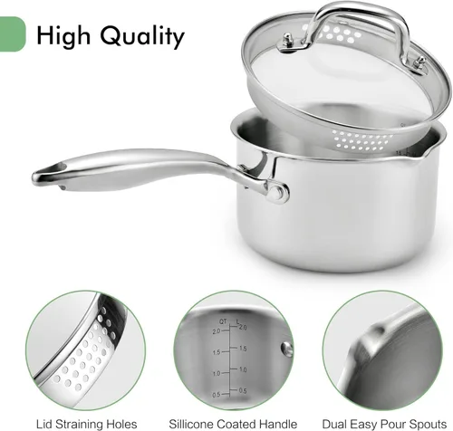 Miniatura 6 de Cacerola antiadherente de 2 cuartos con tapa, cacerola de cerámica pequeña para cocinar, no tóxica, libre de PTFE y PFOA - apta para horno