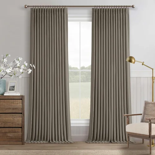 Miniatura 64 de Juego de 2 paneles de cortinas plisadas negras de 80 pulgadas para sala de estar, cortinas plisadas de lino con forro de 80 pulgadas de largo, 100%