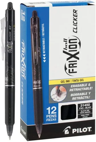 Pilot FriXion Ball Clicker - Bolígrafo retráctil de gel borrable, punta fina, 0.028 in, tinta negra, 12 unidades