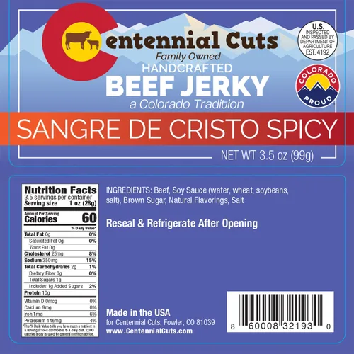 Miniatura 2 de Centennial Cuts - Sangre De Cristo Spicy Beef Jerky - 3.5 oz, de propiedad familiar, snack proteico