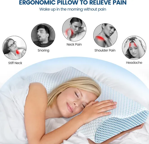 Miniatura 2 de Almohada de espuma viscoelástica para cama para dormir, almohada ortopédica cervical de contorno de cuello ergonómica para personas que duermen