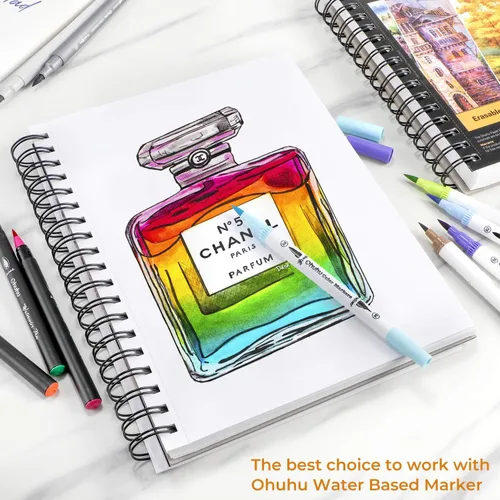 Miniatura 8 de Ohuhu Mix Media Pad, cuaderno de bocetos de arte mixto de 7 x 10 pulgadas, papel pesado de 120 lb/200 GSM, 62 hojas/124 páginas, cuaderno de papel
