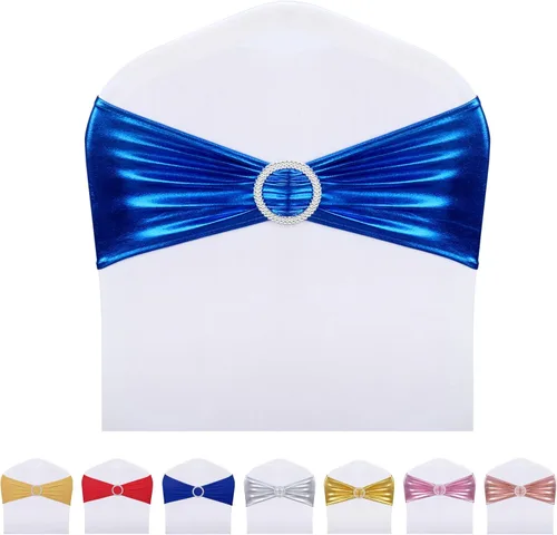 Miniatura 18 de LEBENGURU Bandas para silla de elastano doradas, 30 lazos elásticos de alta calidad con deslizadores para decoración de banquete de boda, fiesta