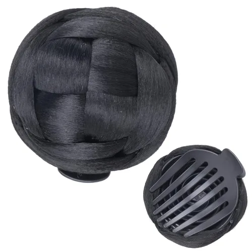 Miniatura 22 de IMISSU Trenzado Chignon Dancer Hair Donut Hairpieces Scrunchie Claw Hair Moño Updo para bodas y fiestas (M3 rubio ceniza)