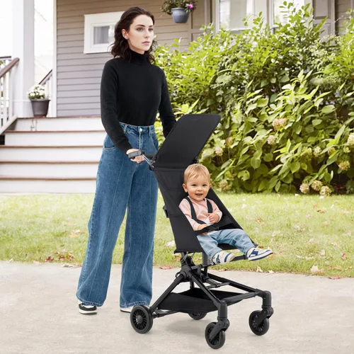 Miniatura 9 de BABY JOY Cochecito ligero, cochecito de viaje compacto para avión con fácil plegado con una sola mano, toldo ajustable, cesta de almacenamiento
