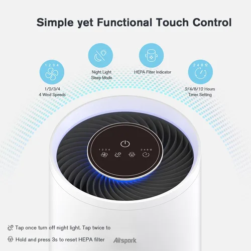 Miniatura 9 de Purificadores de aire para el hogar, habitación grande, dormitorio de hasta 2400 pies² con HEPA verdadero de 4 etapas. El filtro de aire Airspark