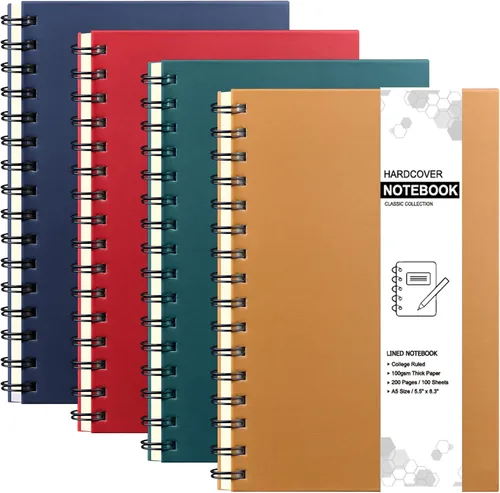 Miniatura 8 de Coopay Paquete de 4 cuadernos de tapa dura A5 en espiral, cuadernos con rayas universitarias, cuaderno rayado con divisores extraíbles
