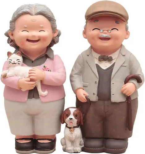 Figuras amorosas para parejas mayores, 50 aniversario, matrimonio dorado, decoración de pasteles de boda, figuras de poliresina, coleccionables para