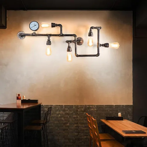 Miniatura 3 de Aplique de pared de tubería de agua industrial, lámpara de montaje en pared punk de vapor, lámpara de pared fresca de 35.4 pulgadas para dormitorio