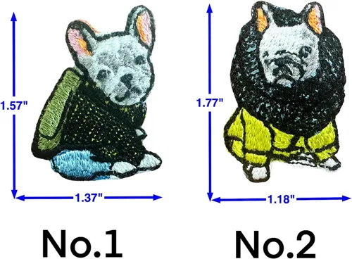 Miniatura 3 de TH - Juego de 2 minúsculos, bulldog francés, cachorro, mascota, perro, lindo logotipo de dibujos animados, 25 parches para coser para planchar